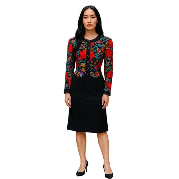 Vintage David Warren New York Floral Button-Up  Dress – Made in USA – Size 10 - Picture 1 of 12
